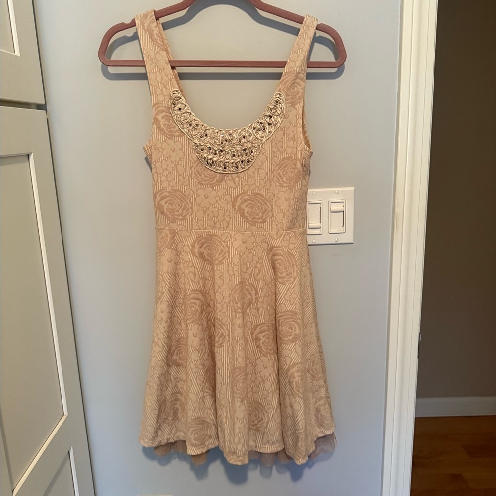 Free People Rock Princess Tan Jacquard Fit and Flare Mini Dress